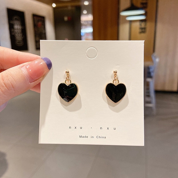 

PandaHall Alloy Enamel Dangle Earrings for Women, with 925 Sterling Silver Pins, Heart, Black, 18x12mm Alloy Heart Black