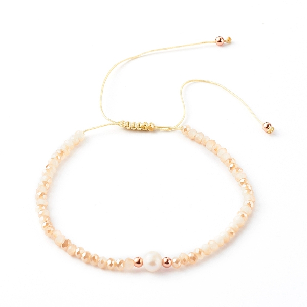 

PandaHall Adjustable Nylon Thread Braided Bead Bracelets, with Electroplate Glass Beads, PeachPuff, Inner Diameter: 2-3/8 inch(6.1~11cm)..., Brown
