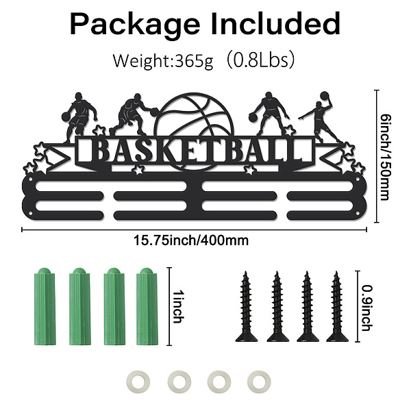 

PandaHall Iron Medal Hanger Holder Display Wall Rack, with Screws, Basketball, 150x400mm Iron Basketball Black