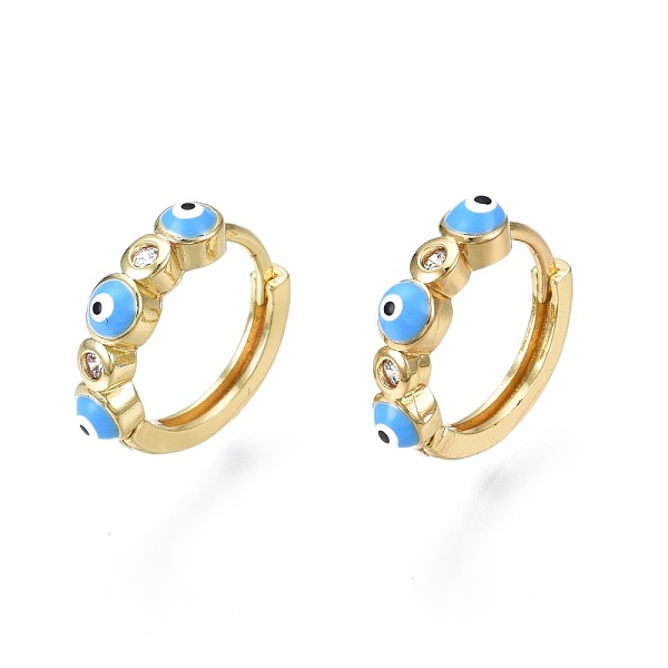 

PandaHall Clear Cubic Zirconia Evil Eye Huggie Hoop Earrings with Enamel, Brass Jewelry for Girl Women, Real 18K Gold Plated, Nickel Free...