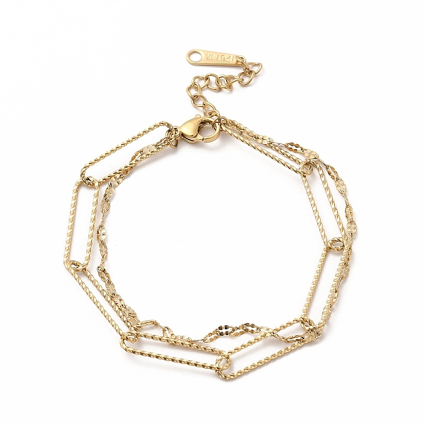 

PandaHall Ion Plating(IP) 304 Stainless Steel Paperclip & Dapped Chains Double Layer Multi-strand Bracelet for Women, Real 14K Gold Plated...
