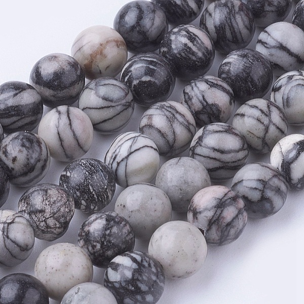 

PandaHall Natural Netstone Round Beads Strands, Black Silk Stone, 6~6.5mm, Hole: 1mm, about 60pcs/strand, 14.9 inch(38cm) Netstone Round