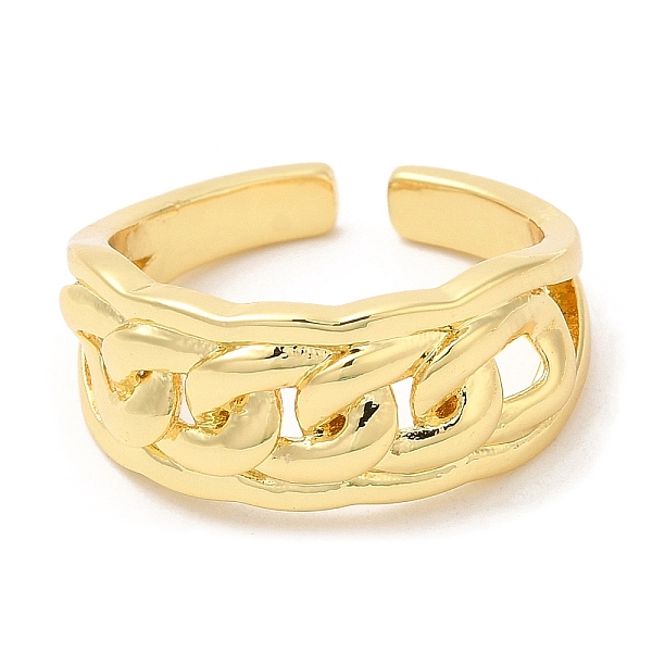 

PandaHall Rack Plating Brass Curb Chains Open Cuff Rings, Real 16K Gold Plated, US Size 7 1/4(17.5mm) Brass