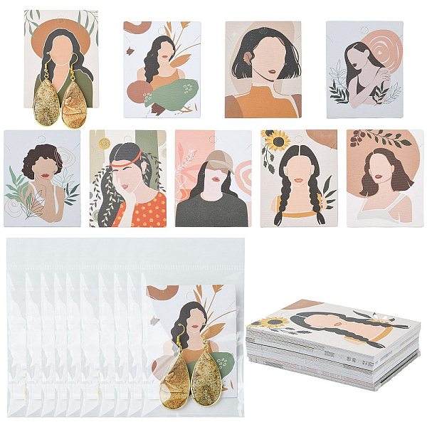 PandaHall 45Pcs 9 Styles Paper Jewelry Display Cards, for Earring, Rectangle with Women Pattern, Mixed Color, Card: 8x6cm, 5pcs/style Paper...
