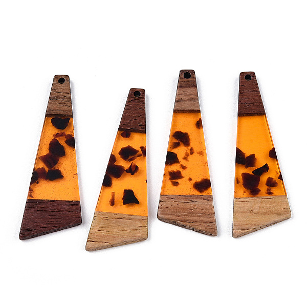 

PandaHall Transparent Resin & Walnut Wood Big Pendants, Trapezoid Charm, Coral, 57.5x19.5x3mm, Hole: 2mm Resin+Wood Trapezoid Red