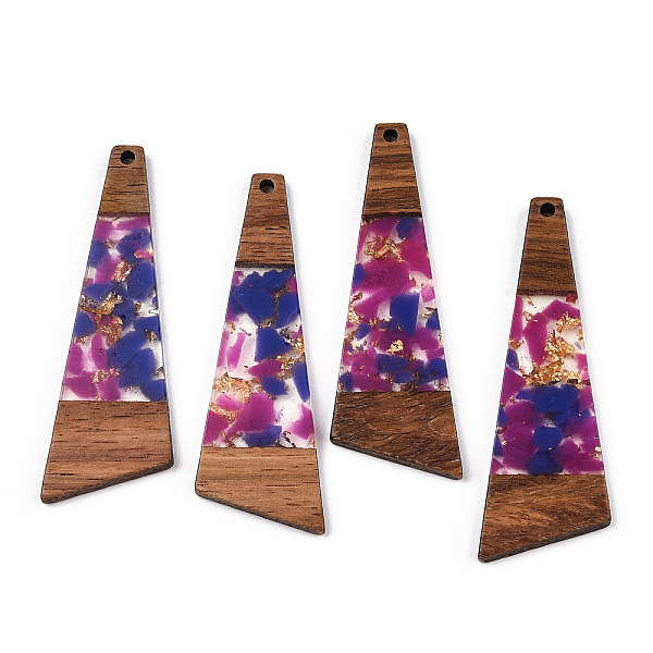 

PandaHall Transparent Resin & Walnut Wood Big Pendants, with Gold Foil, Trapezoid Charms, Dark Orchid, 57.5x19.5x3mm, Hole: 2mm Resin+Wood...