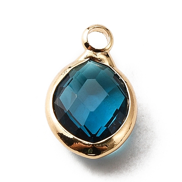 

PandaHall Faceted Glass Pendants, December Birthstone Charms, with Brass Cabochon Settings, Oval, Golden, Dodger Blue, 13x8x4mm, Hole: 1.6mm...