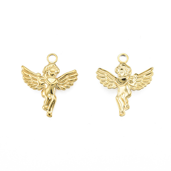 

PandaHall Ion Plating(IP) 201 Stainless Steel Pendants, Angel, Real 18K Gold Plated, 23x20x2.5mm, Hole: 2mm 201 Stainless Steel Angel &...