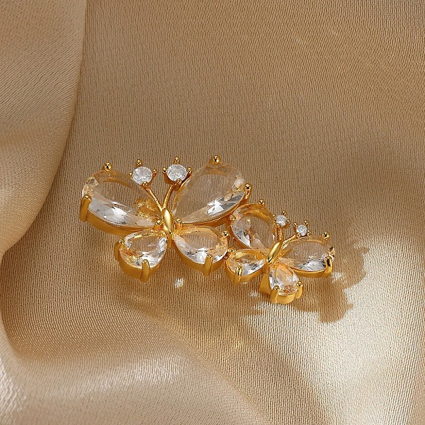 Butterfly Brass Pave Clear Cubic Zirconia Brooches for Backpack Clothes