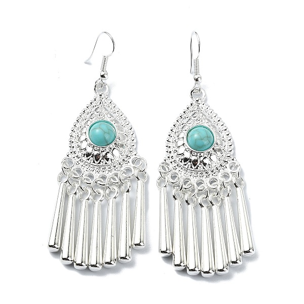 

PandaHall Silver Alloy Chandelier Earrings with Synthetic Turquoise, Bohemia Long Drop Earrings, Triangle, 79x24.5mm Synthetic Turquoise...