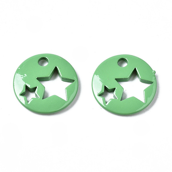 

PandaHall Spray Painted Brass Charms, Flat Round with Star, Medium Sea Green, 14.5x14.5x2.5mm, Hole: 2mm Brass Flat Round