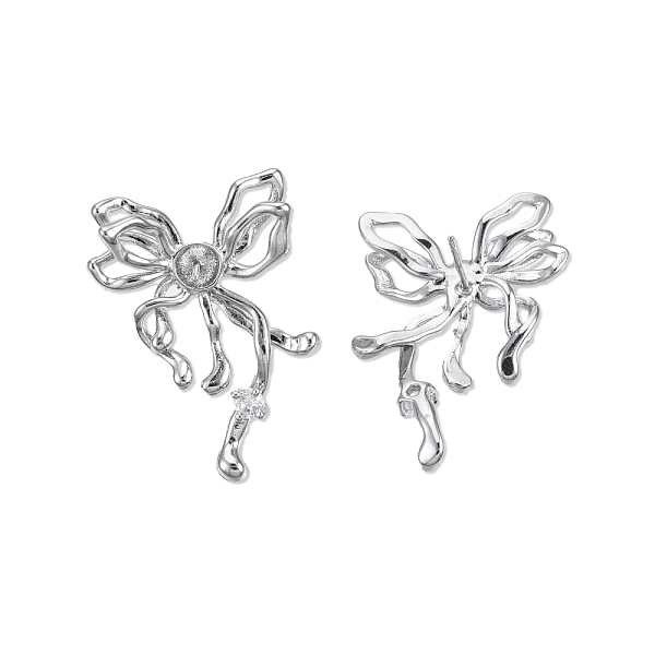 

PandaHall Brass Pave Clear Cubic Zirconia Stud Earring Findings, for Half Drilled Beads, Cadmium Free & Nickel Free & Lead Free, Butterfly...