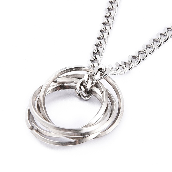 

PandaHall 304 Stainless Steel Double Layer Necklaces, with Figaro Chains & Curb Chains, Ring, Stainless Steel Color, 19.29 inch(49cm) 304...