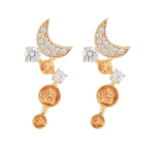 

PandaHall Brass Micro Pave Clear Cubic Zirconia Stud Earring Findings, for Half Drilled Beads, Nickel Free, Moon, Real 18K Gold Plated...