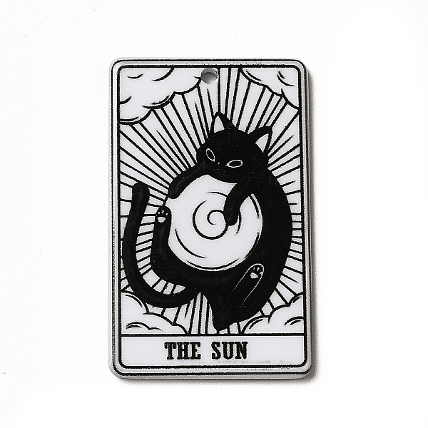 

PandaHall Tarot Theme Printed Acrylic Pendants, Rectangle with Cat Pattern Charms, The Sun XIX, 39x24x2.5mm, Hole: 1.8mm Acrylic Tarot Black
