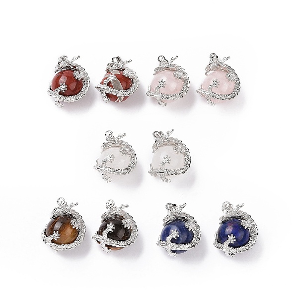 

PandaHall Mixed Natural Gemstone Pendants, with Platinum Plated Brass Findings, Dragon with Round Beads, 31x18mm, Hole: 4mm. Mixed Stone..., Multicolor