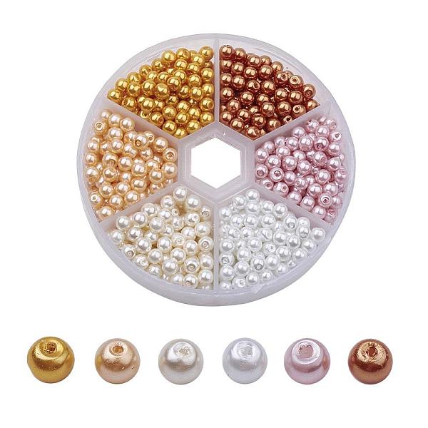 

PandaHall Glass Pearl Bead Sets, Pearlized, Round, Mixed Color, 4mm, Hole: 1mm, about 650pcs/box Glass Round Multicolor