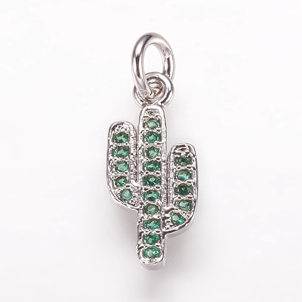 

PandaHall Brass Cubic Zirconia Pendants, Cactus, Platinum, 15x6.5x1.5mm, Hole: 3mm Brass+Cubic Zirconia Others Green
