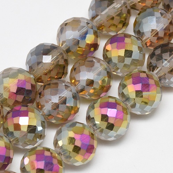 

PandaHall Electroplate Glass Beads Strands, Rainbow Plated, Frosted, Faceted, Round, Tan, 12mm, Hole: 1.5mm, about 50pcs/strand, 22.05 inch..., Orange