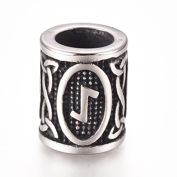

PandaHall 304 Stainless Steel European Beads, Large Hole Beads, Column with Runes/Futhark/Futhor, Antique Silver, 13.5x10mm, Hole: 6mm 304...