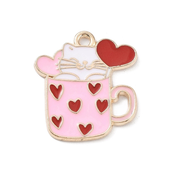 

PandaHall Alloy Enamel Pendants, Golden, Cup Cat with Heart Charm, Pink, 22x20x1mm, Hole: 1.6mm Alloy+Enamel Cat Shape Pink