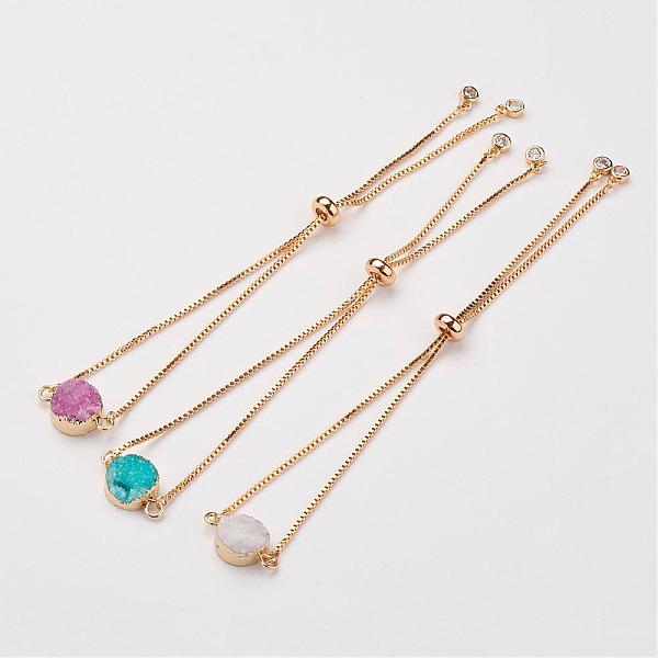 

PandaHall Electroplated Natural & Dyed Druzy Agate Slider Bracelets, Bolo Bracelets, Flat Round, with Brass Chain, Mixed Color, 10-1/4 inch..., Multicolor