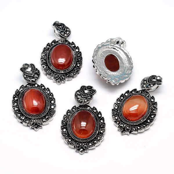 

PandaHall Natural Carnelian Gothic Pendants, with Antique Silver Plated Zinc Alloy Rhinestone Findings, Oval, Lead Free & Nickel Free, Total...