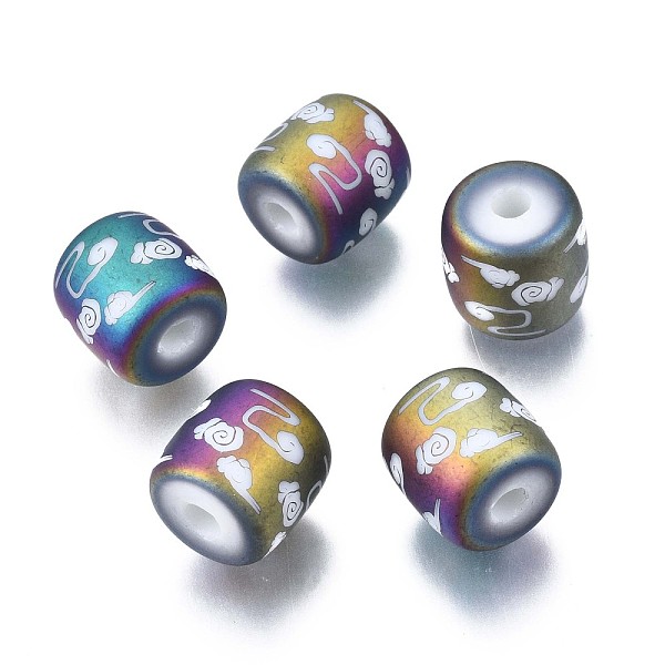 

PandaHall Electroplate Glass Beads, Frosted, Column with Cloud Pattern, Colorful, 11.5x11.5mm, Hole: 2.5mm, about 100pcs/bag Glass Cloud