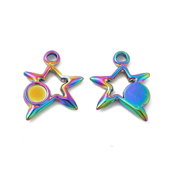 

PandaHall Ion Plating(IP) 304 Stainless Steel Pendants Cabochon Settings, Star with Round Tray, Rainbow Color, 14.5x13x2mm, Hole: 1.6mm...