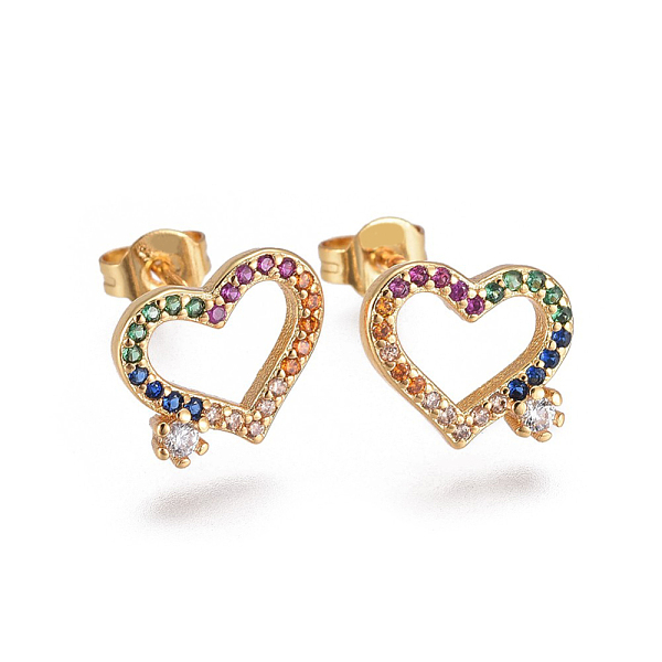 

PandaHall Brass Micro Pave Cubic Zirconia Stud Earrings, with Brass Ear Nuts, Heart, Colorful, Golden, 11.5x9mm, Pin: 0.7mm Cubic Zirconia