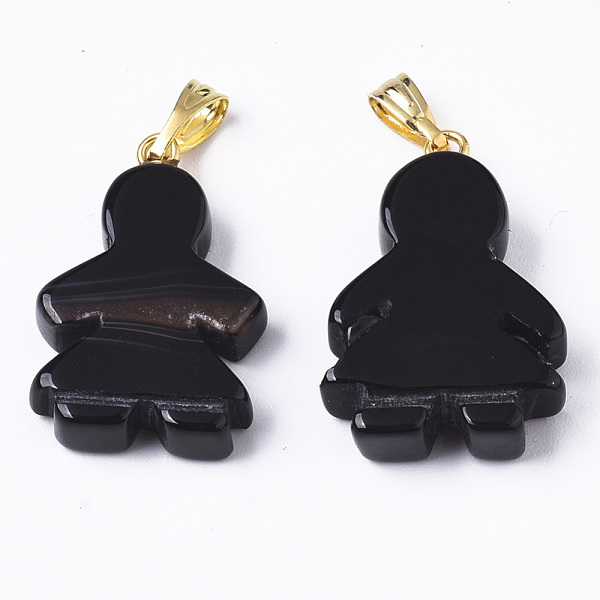 

PandaHall Natural Agate Pendants, with Golden Plated Metal(Brass or Iron Materials Random Delivery) Snap On Bails, Dyed, Girl, Black...