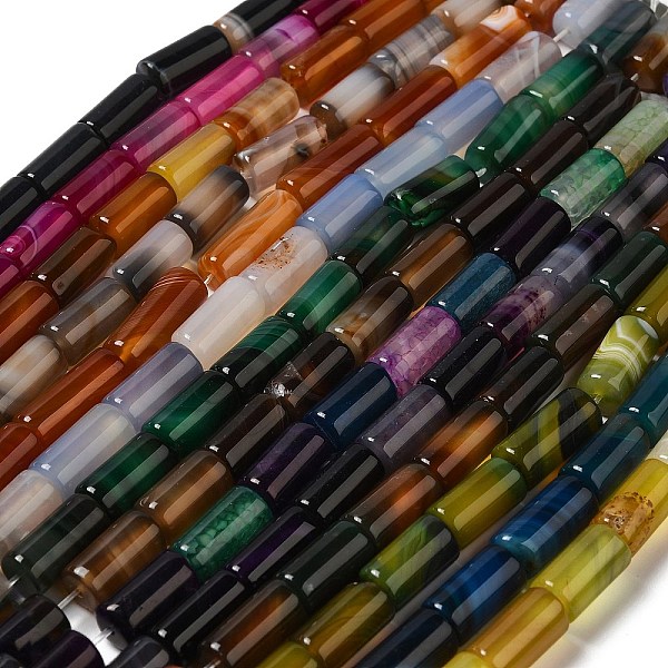 

PandaHall Natural Agate Beads Strands, Dyed & Heated, Column, Mixed Color, 8~8.5x14.5~16mm, Hole: 1.6mm, about 12pcs/strand, 7.20~7.48''..., Multicolor