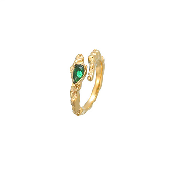 

PandaHall Golden Stainless Steel Open Cuff Ring, with Teardrop Glass, Green, US Size 7(17.3mm) Stainless Steel+Glass Green