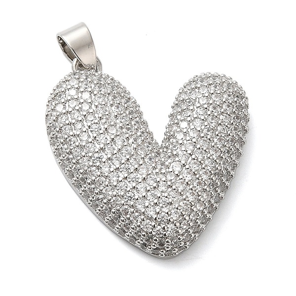 

PandaHall Brass Micro Pave Clear Cubic Zirconia Pendants, Heart, Platinum, 31x28x7mm, Hole: 4x5mm Brass+Cubic Zirconia Heart Clear