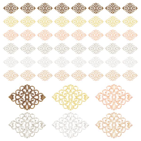 

PandaHall 60pcs 6 colors Alloy Filigree Joiners, Flower, Hollow, Mixed Color, 30x42x0.6mm, 10pcs/color Alloy Flower