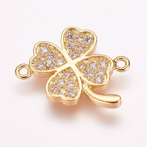 

PandaHall Brass Micro Pave Cubic Zirconia Links, Clover, Golden, 14.5x16.5x2mm, Hole: 1mm Brass+Cubic Zirconia Clover