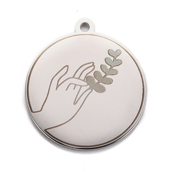 

PandaHall 304 Stainless Steel Pendants, Flat Round with Hand & Grass, Stainless Steel Color, 28x25x1.4mm, Hole: 2mm 304 Stainless Steel Flat...