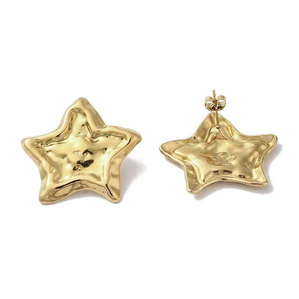 

PandaHall 304 Stainless Steel Stud Earrings for Women, Hammered Star, Real 18K Gold Plated, 28x30mm 304 Stainless Steel Star