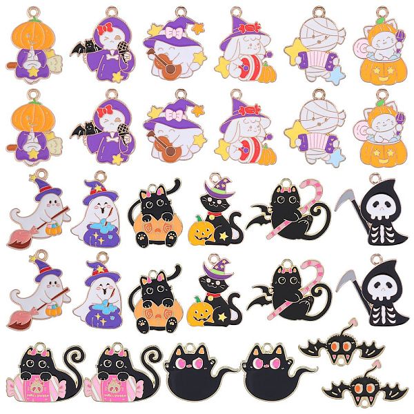 30 Stücke 15 Arten Legierung Emaille Anhänger Halloween Cartoon Katze Cartoon Anhänger Diy Schmuck Zubehör