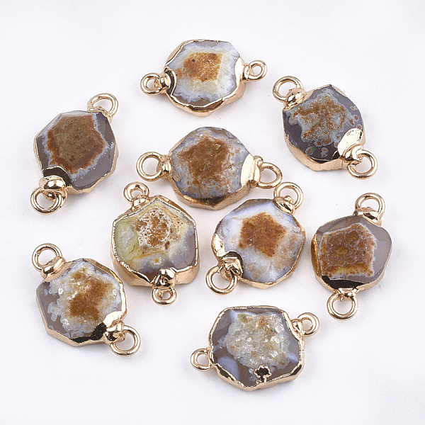 

PandaHall Electroplate Natural Agate Links connectors, with Brass Findings, Dyed, Faceted, Golden, Camel, 16~20x9~12x4~8mm, Hole: 2mm..., Brown
