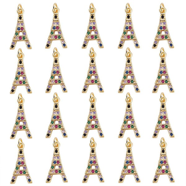 

PandaHall 20Pcs Rack Plating Brass Micro Pave Cubic Zirconia Pendants, Real 18K Gold Plated, Long-Lasting Plated, Tower, Colorful...