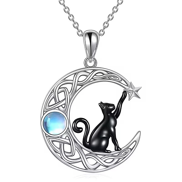 

PandaHall Black Cat Moonstone Necklace Black Cat on the Moon Pendant Necklace Cute Lucky Cat Necklace Jewelry Gifts for Women Cat Lovers...