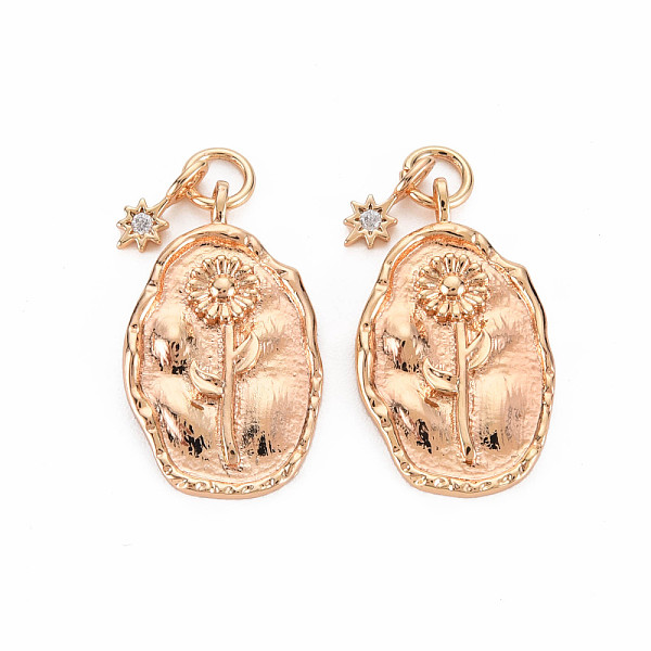 

PandaHall Brass White Opal Rhinestone Pendants, Birth Flower Charms, Nickel Free, Oval with Star, Real 18K Gold Plated, April Daisy...