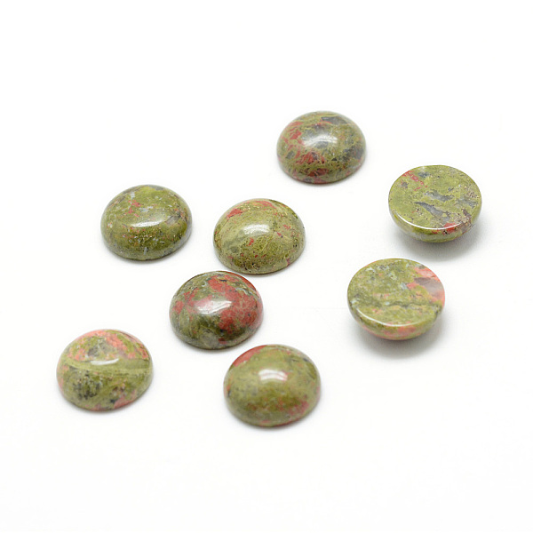 

PandaHall Natural Unakite Gemstone Cabochons, Half Round, 18x6.5mm Unakite Half Round