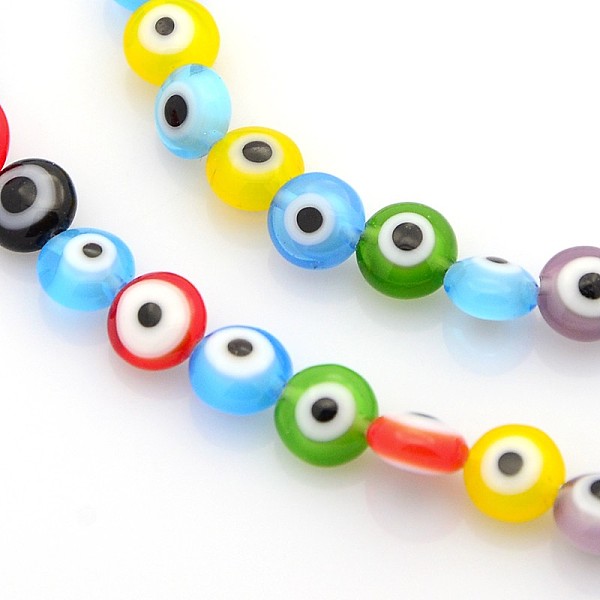 

PandaHall Handmade Evil Eye Lampwork Bead Strands, Flat Round, Mixed Color, 6x4mm, Hole: 1mm, about 68pcs/strands, 15 inch Lampwork Evil Eye..., Multicolor