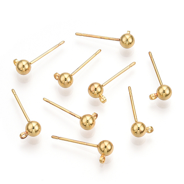 

PandaHall Brass Stud Earring Findings, with Loop, Nickel Free, Real 18K Gold Plated, 15mm, Hole: 1.2mm, Ball: 4mm in diameter, Pin: 0.7mm...