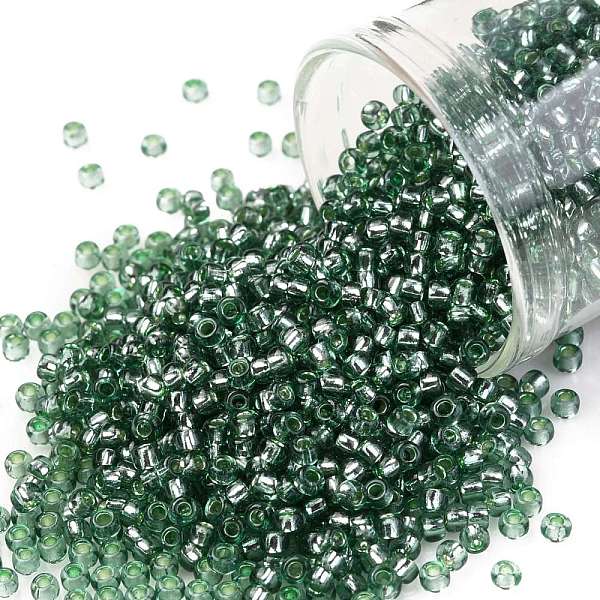 

PandaHall TOHO Round Seed Beads, Japanese Seed Beads, (2202) Silver Lined Celery, 11/0, 2.2mm, Hole: 0.8mm, about 50000pcs/pound Glass Green