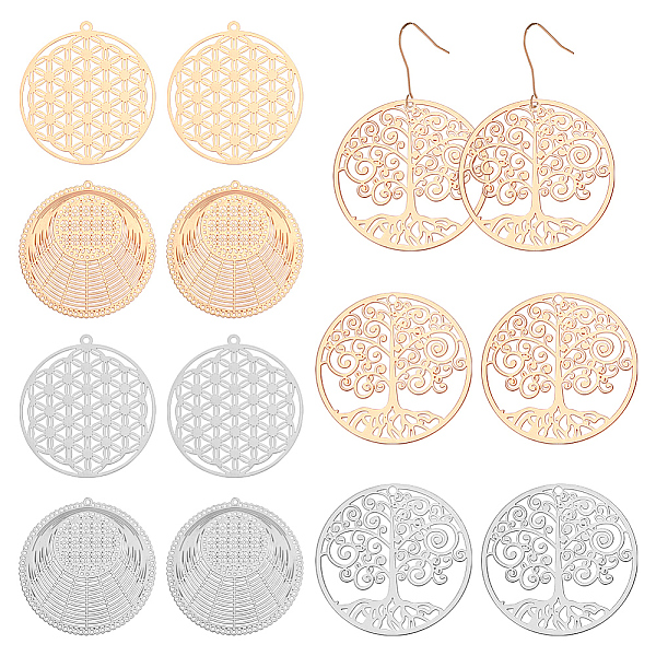 

PandaHall ARRICRAFT 36Pcs 6 Style Rack Plating Brass Filigree Pendants Sets, Long-Lasting Plated, Flat Round with Tree of Life & Flower...