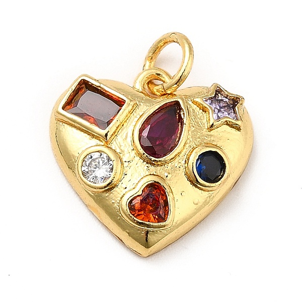 

PandaHall Brass Micro Pave Cubic Zirconia Pendants, with Jump Ring, Long-Lasting Plated, Real 18K Gold Plated, Heart, Colorful, 14.5x15x4mm...
