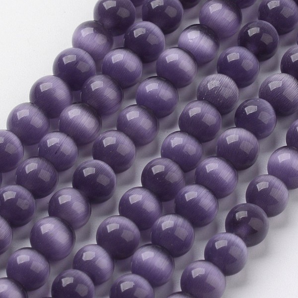 

PandaHall Cat Eye Beads, Round, Indigo, 6mm, Hole: 1mm, about 66pcs/strand, 15.5 inch Glass Round Purple